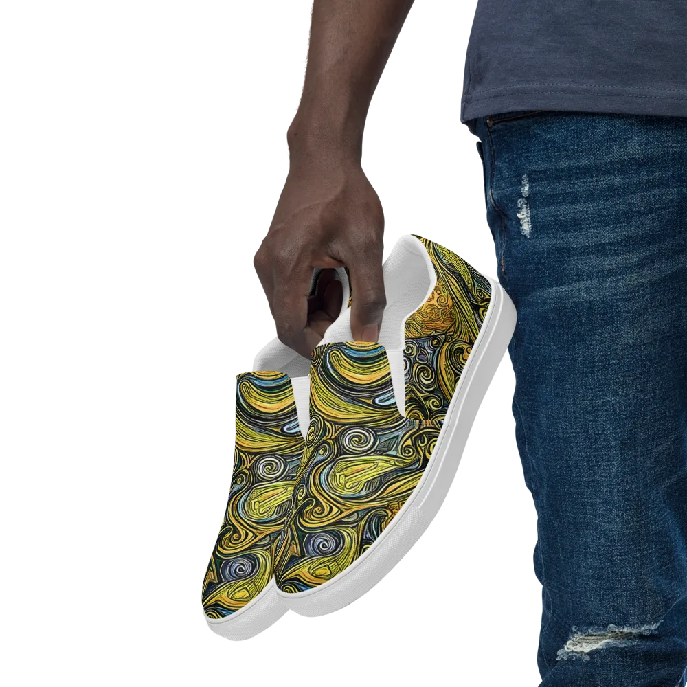 Solar Paisley on Men's Slip-On Canvas Shoes — Left Front
