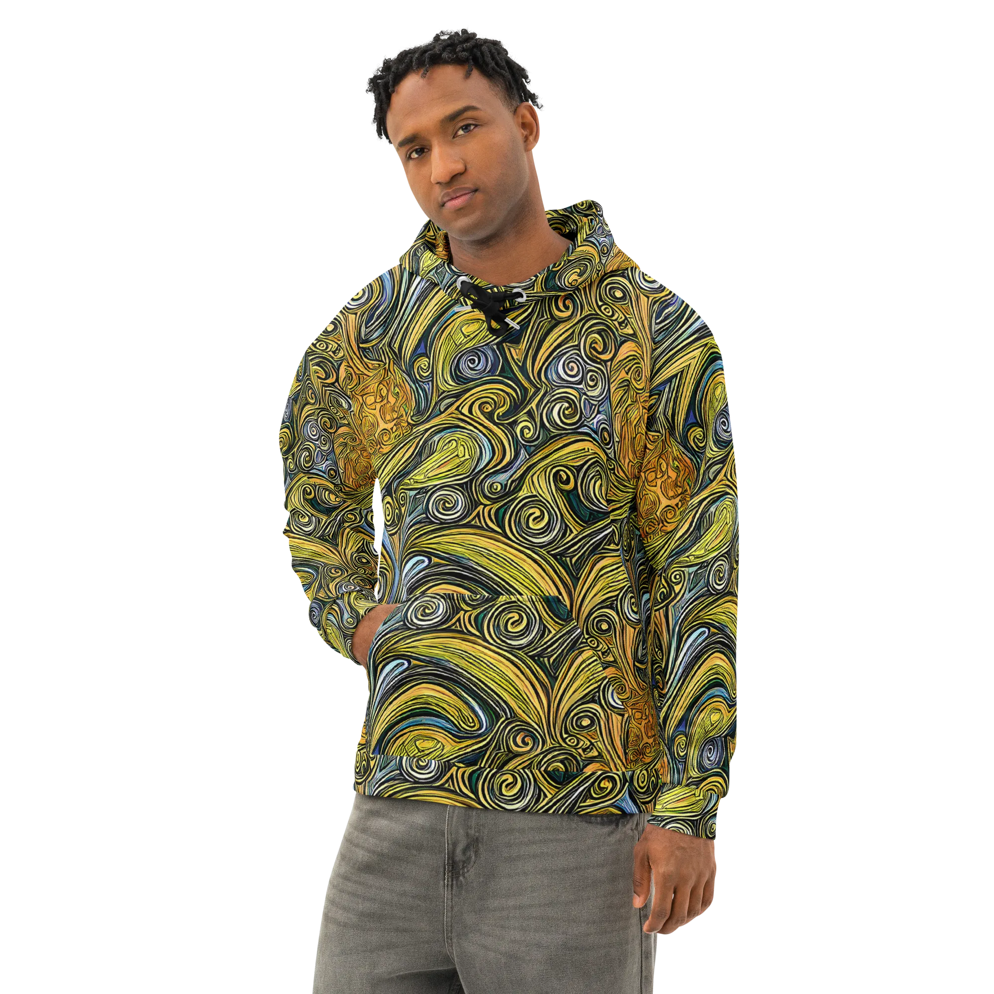 Solar Paisley on Cotton Hoodie — Left Front