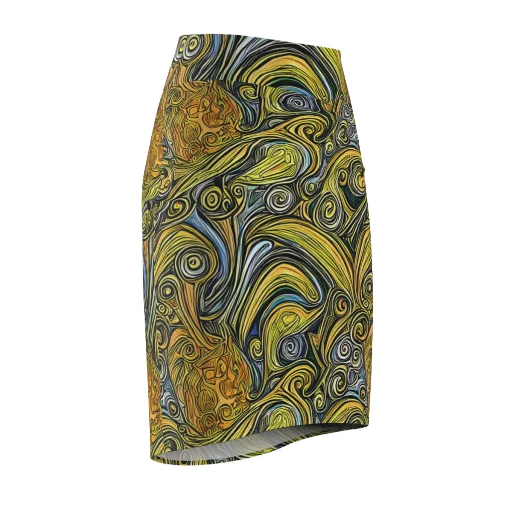 Solar Paisley on Pencil Skirt — Front Side