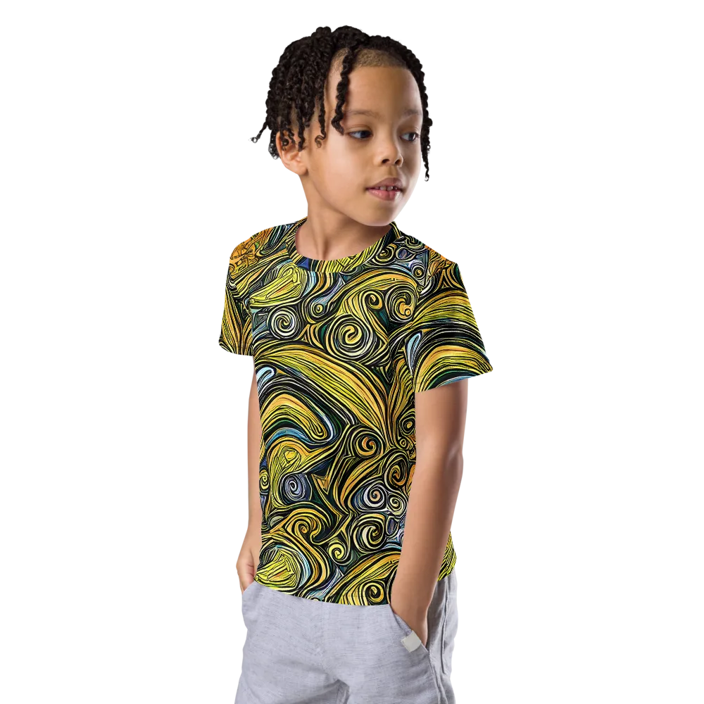 Solar Paisley on Kids Crew Neck T-Shirt — Left Front