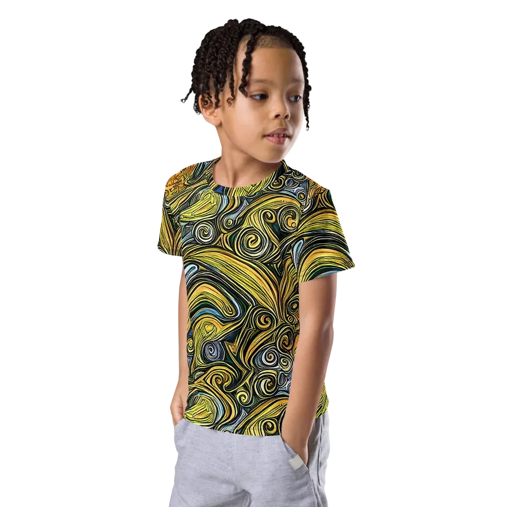 Solar Paisley on Kids Crew Neck T-Shirt — Left Front