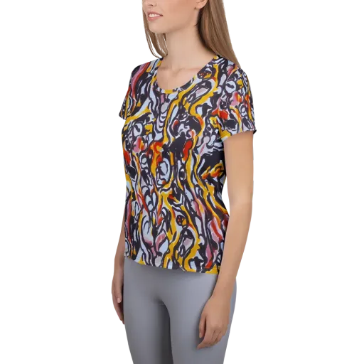 Saffron After Dark on a Women's Athletic T-Shirt