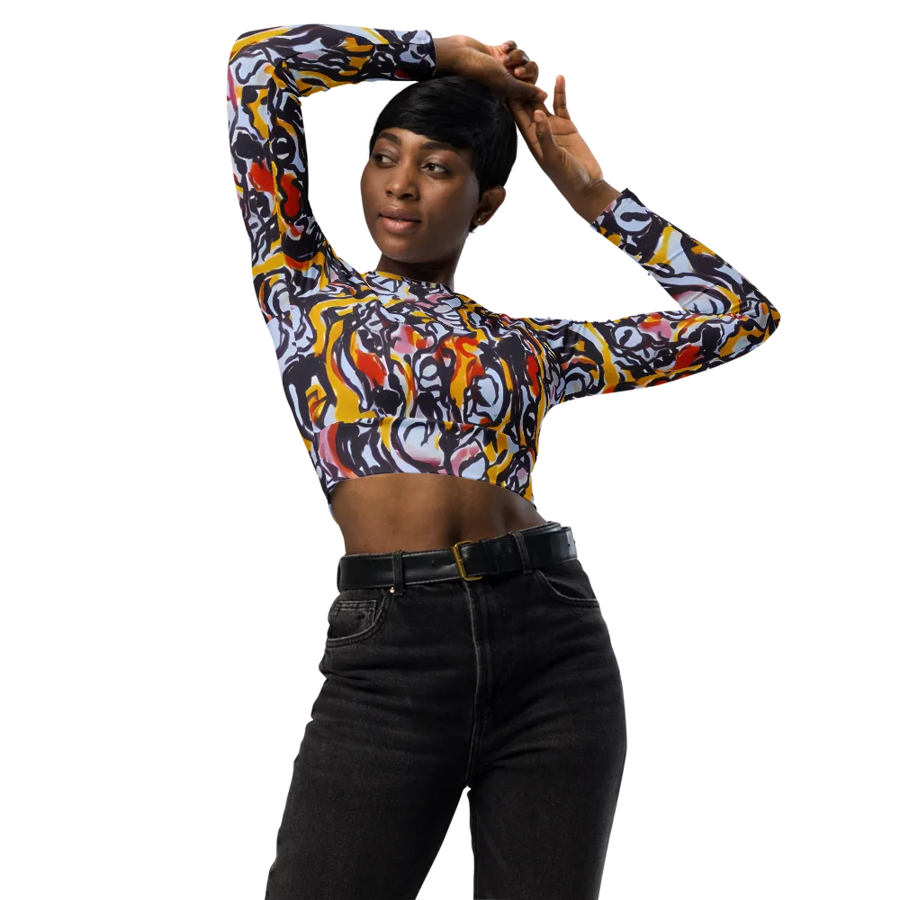 Saffron After Dark on Long Sleeve Crop Top — Front