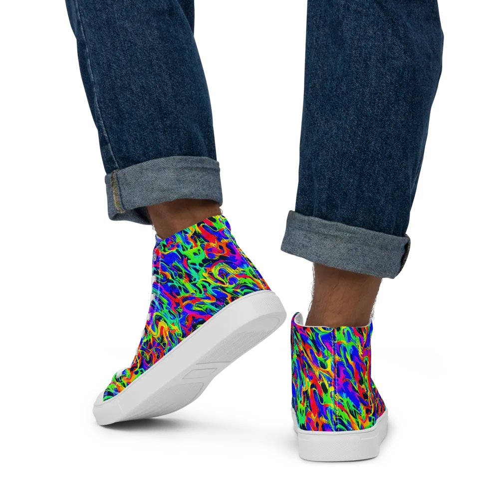 Electric Chromatic on Men's High Top Canvas Shoes — Back