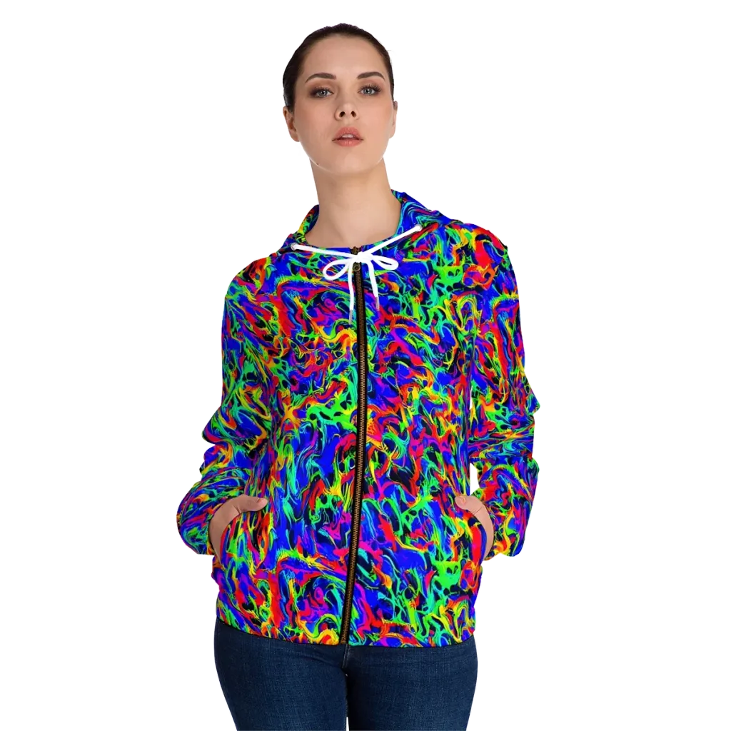 Electric Chromatic on Women's Full-Zip Hoodie — Front On Person