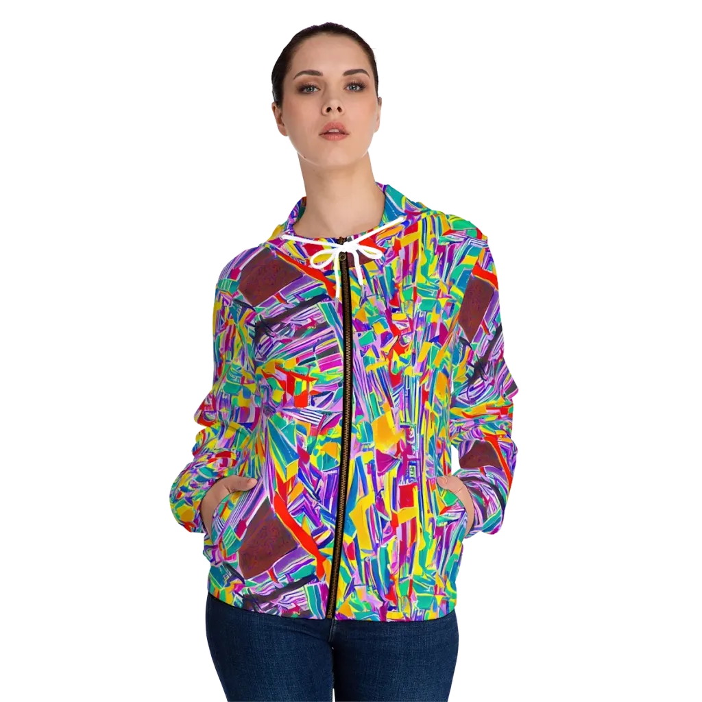 Spectrum Shuffle on Women's Full-Zip Hoodie — Front On Person