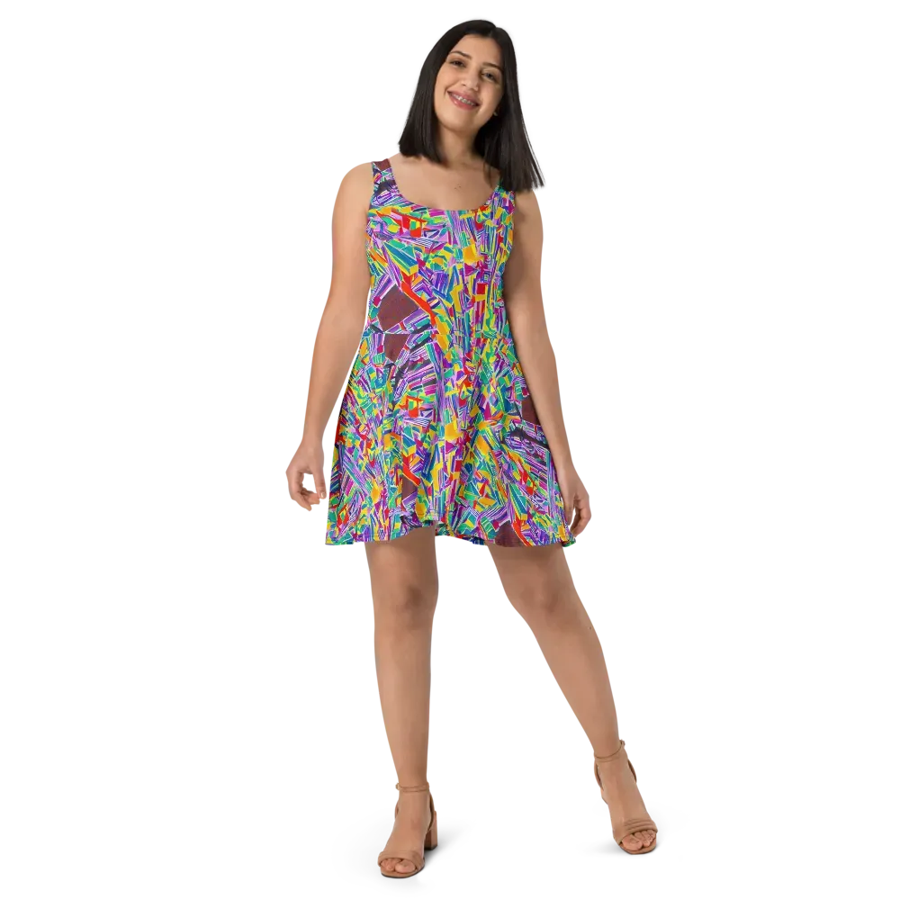 Spectrum Shuffle on Skater Dress — Front
