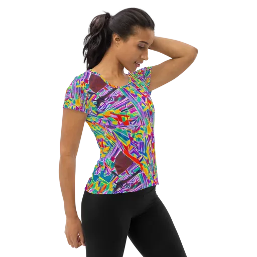 Spectrum Shuffle on a Women's Athletic T-Shirt