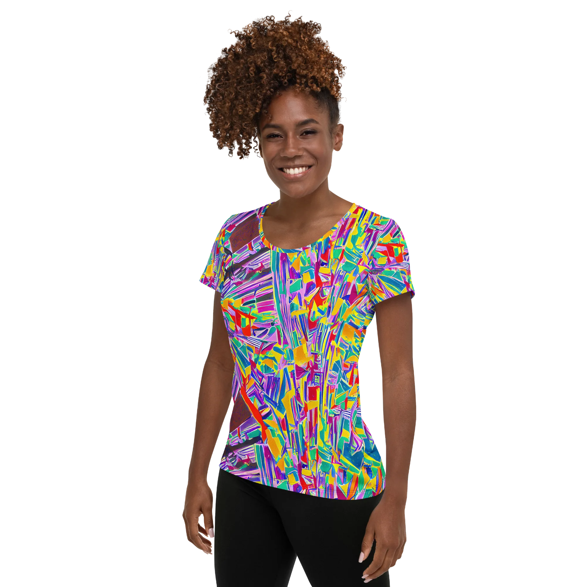 Spectrum Shuffle on Women's Athletic T-Shirt — Left