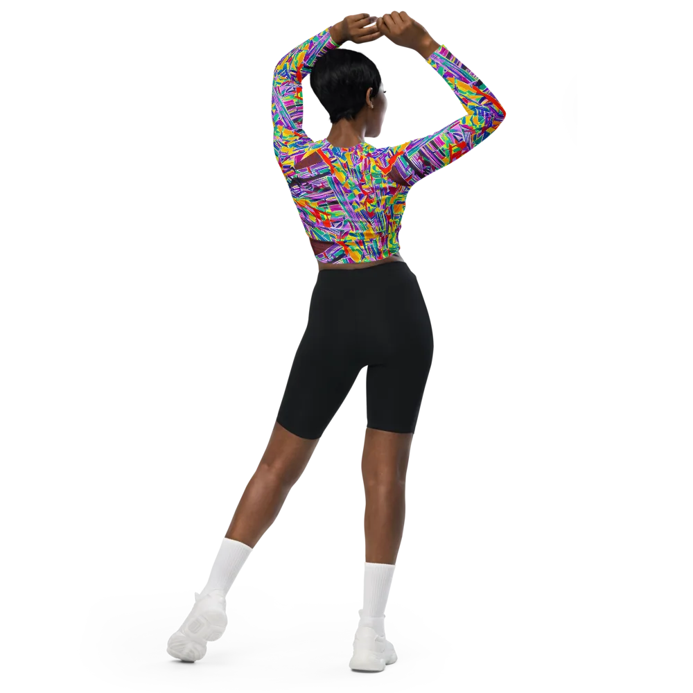 Spectrum Shuffle on Long Sleeve Crop Top — Back