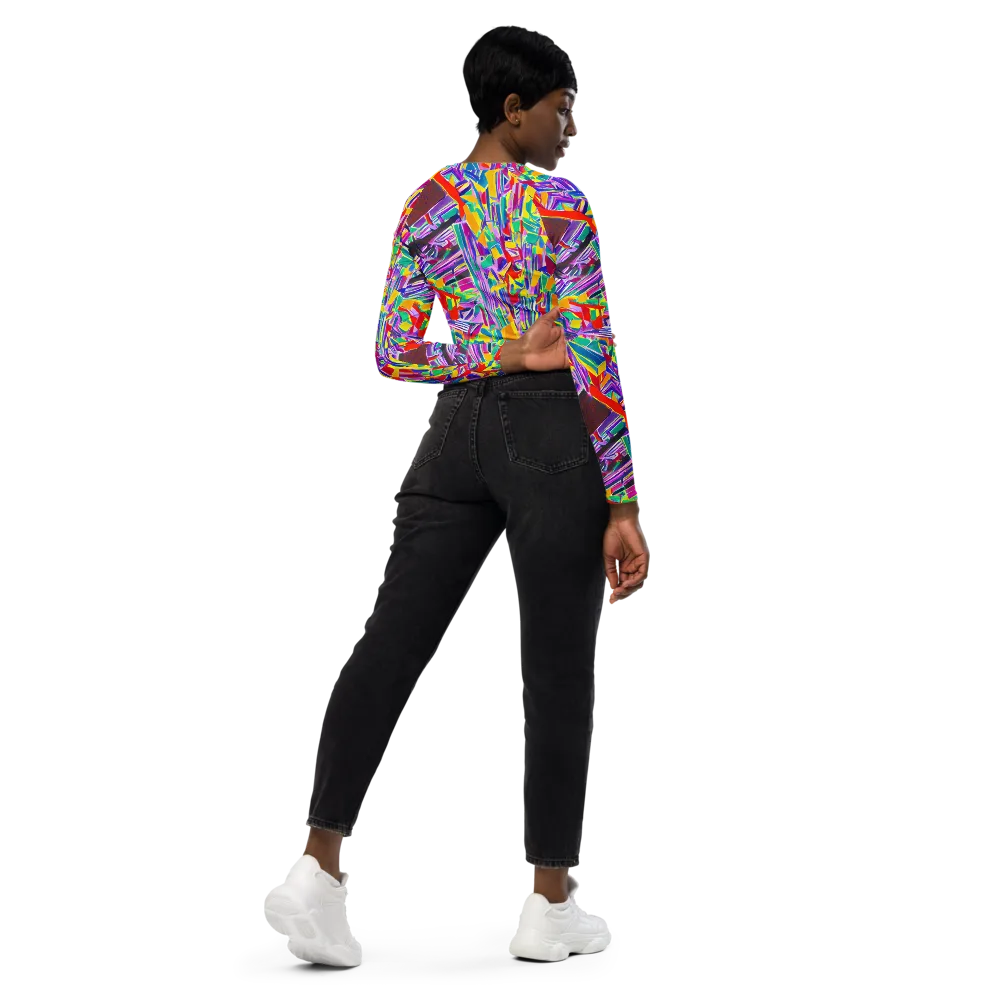 Spectrum Shuffle on Long Sleeve Crop Top — Right Back