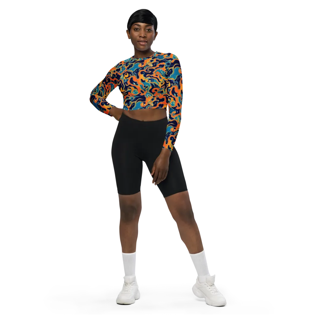 Neon Mariner on Long Sleeve Crop Top — Front
