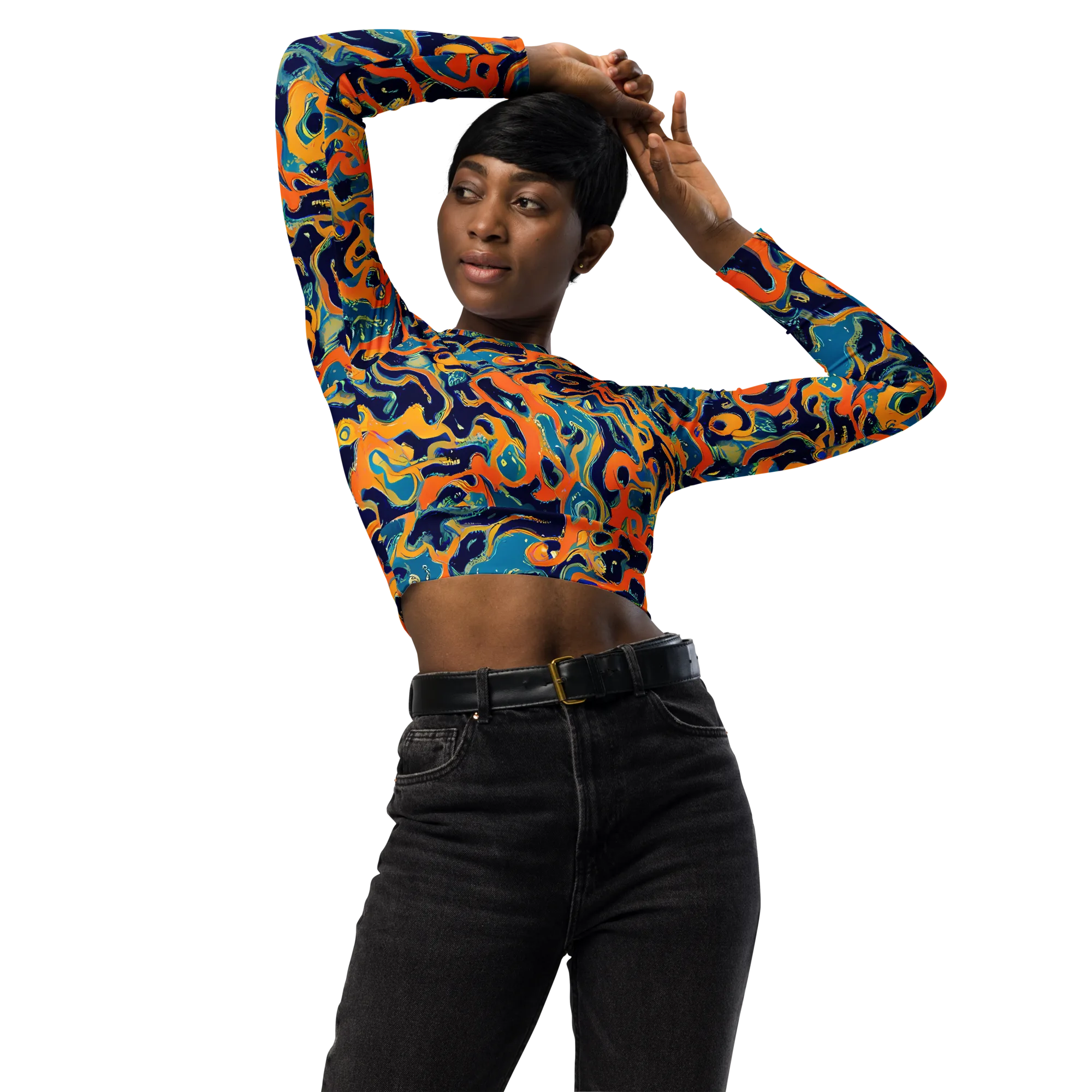Neon Mariner on Long Sleeve Crop Top — Front
