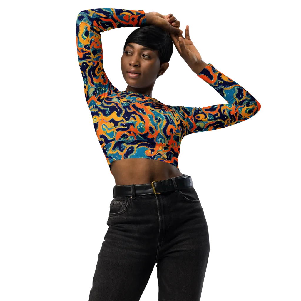 Neon Mariner on Long Sleeve Crop Top — Front