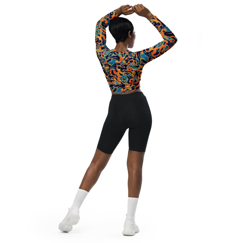 Neon Mariner on Long Sleeve Crop Top — Back