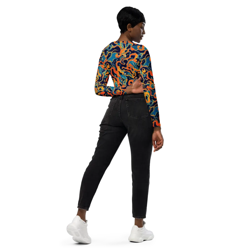 Neon Mariner on Long Sleeve Crop Top — Right Back
