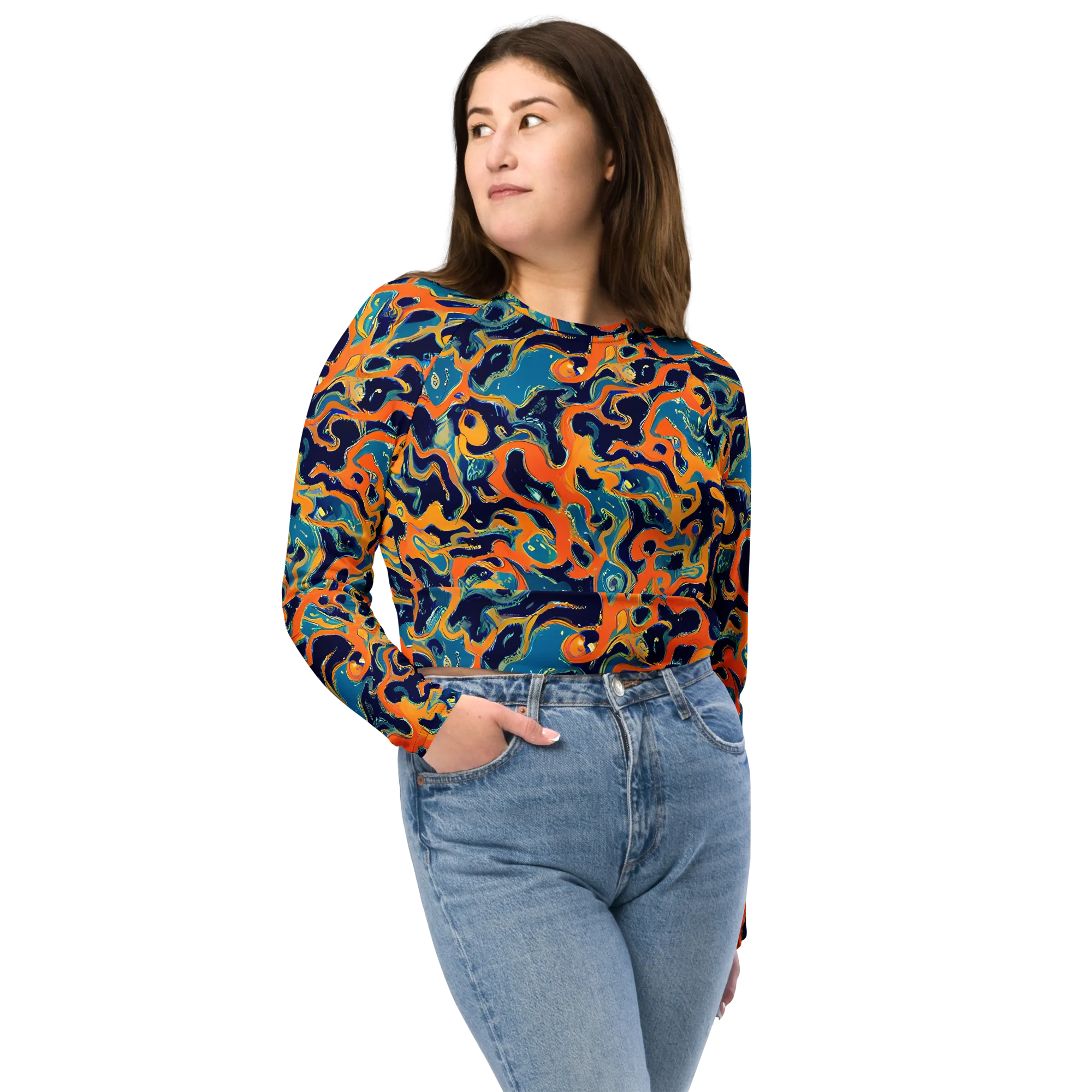 Neon Mariner on Long Sleeve Crop Top — Front