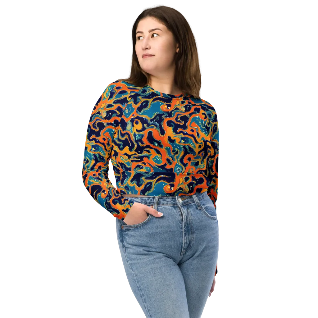 Neon Mariner on Long Sleeve Crop Top — Front