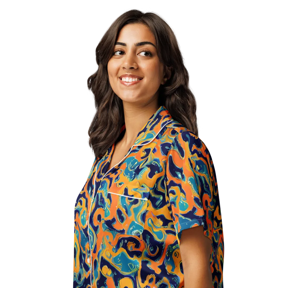 Neon Mariner on Women's Short Sleeve Pajama Top — Left Front