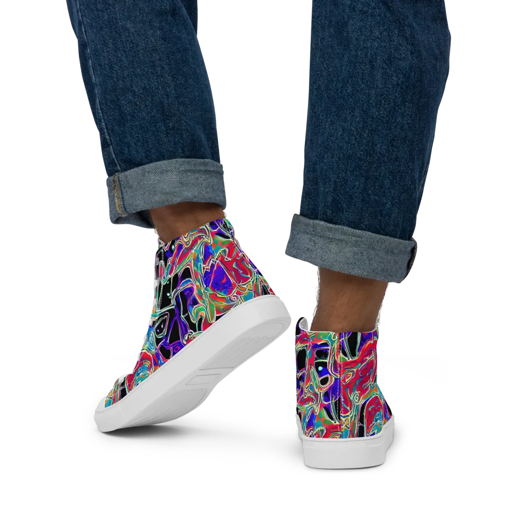 Inkfire Filigree on Men's High Top Canvas Shoes — Back