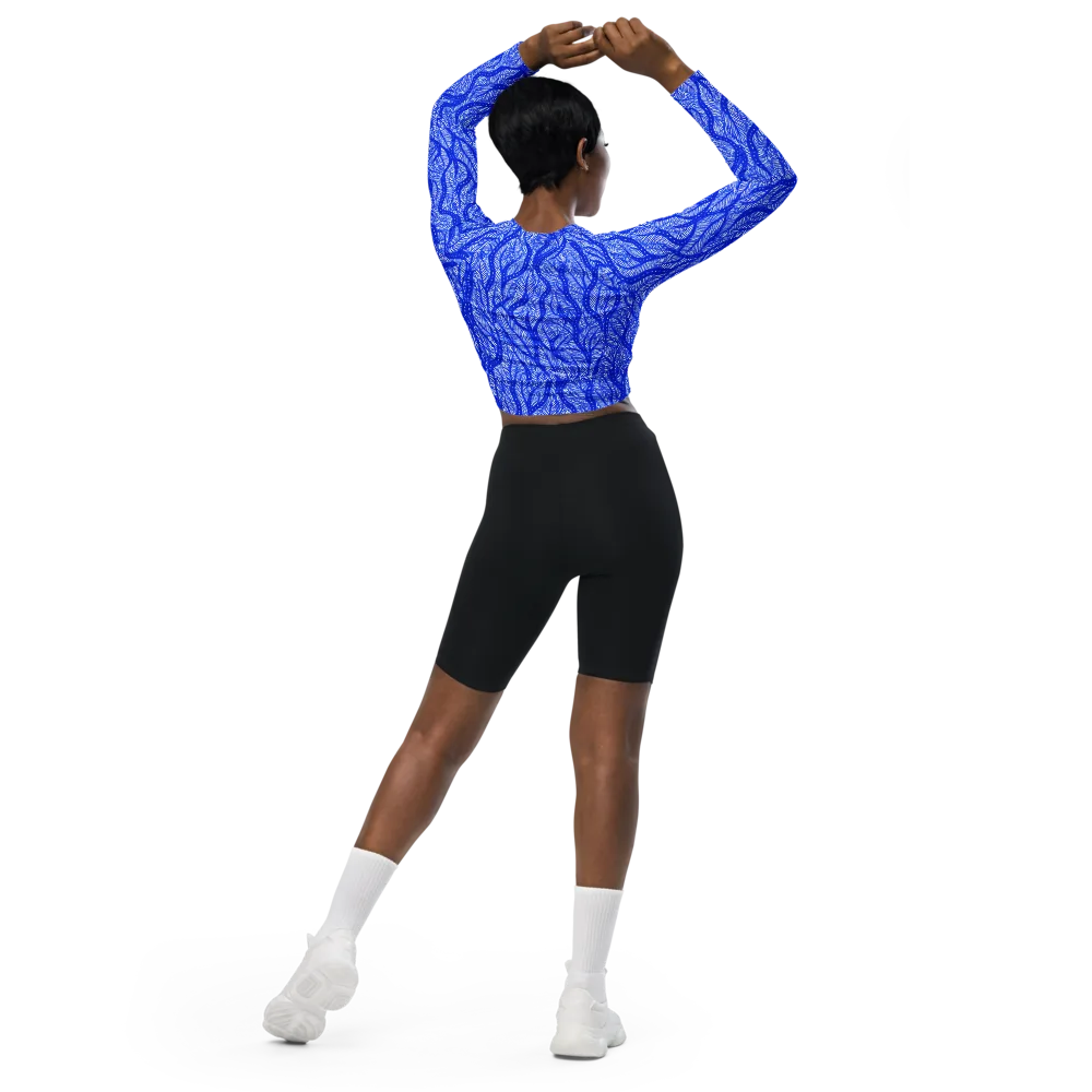 Bluevine Reverie on Long Sleeve Crop Top — Back
