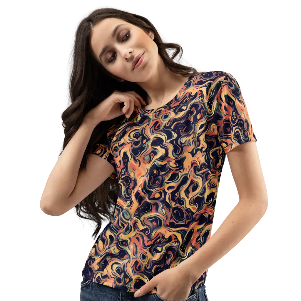 Navy Inferno on Women's Crew Neck T-Shirt — Left Front