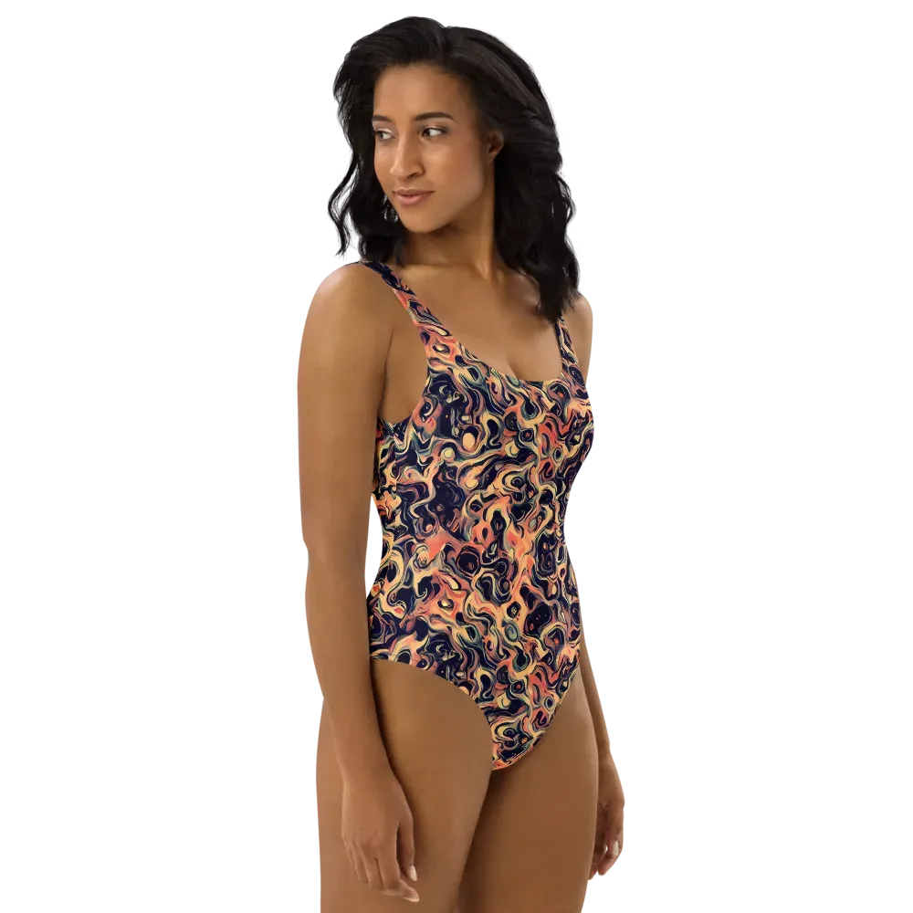 Navy Inferno on One-Piece Swimsuit — Right