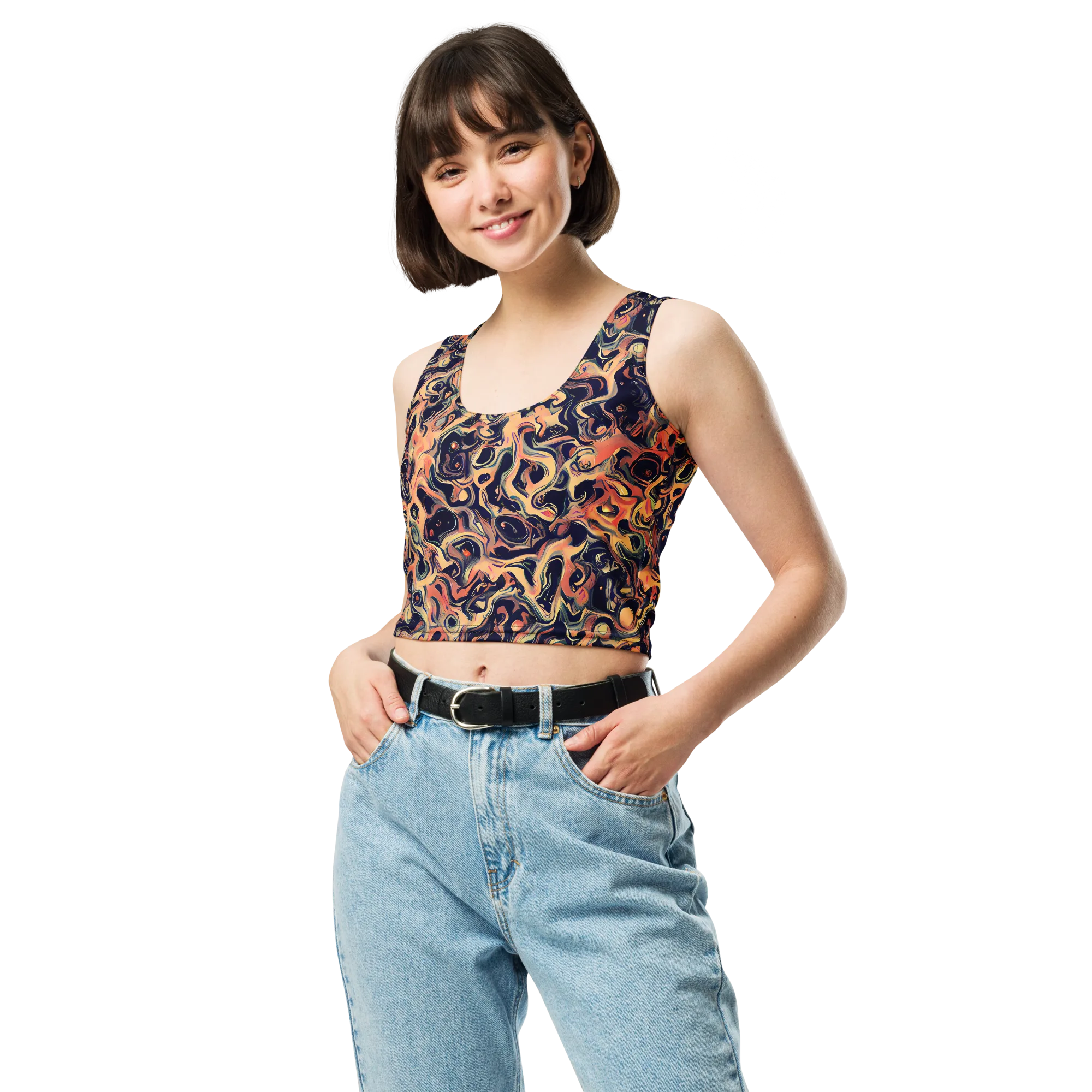 Navy Inferno on Crop Top — Front