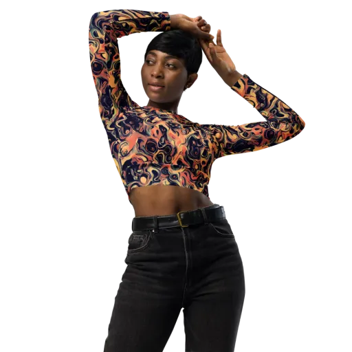 Navy Inferno on a Long Sleeve Crop Top