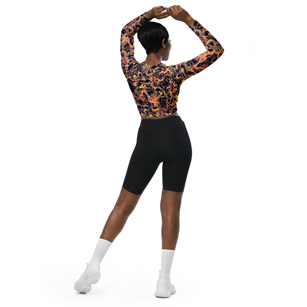 Navy Inferno on Long Sleeve Crop Top — Back
