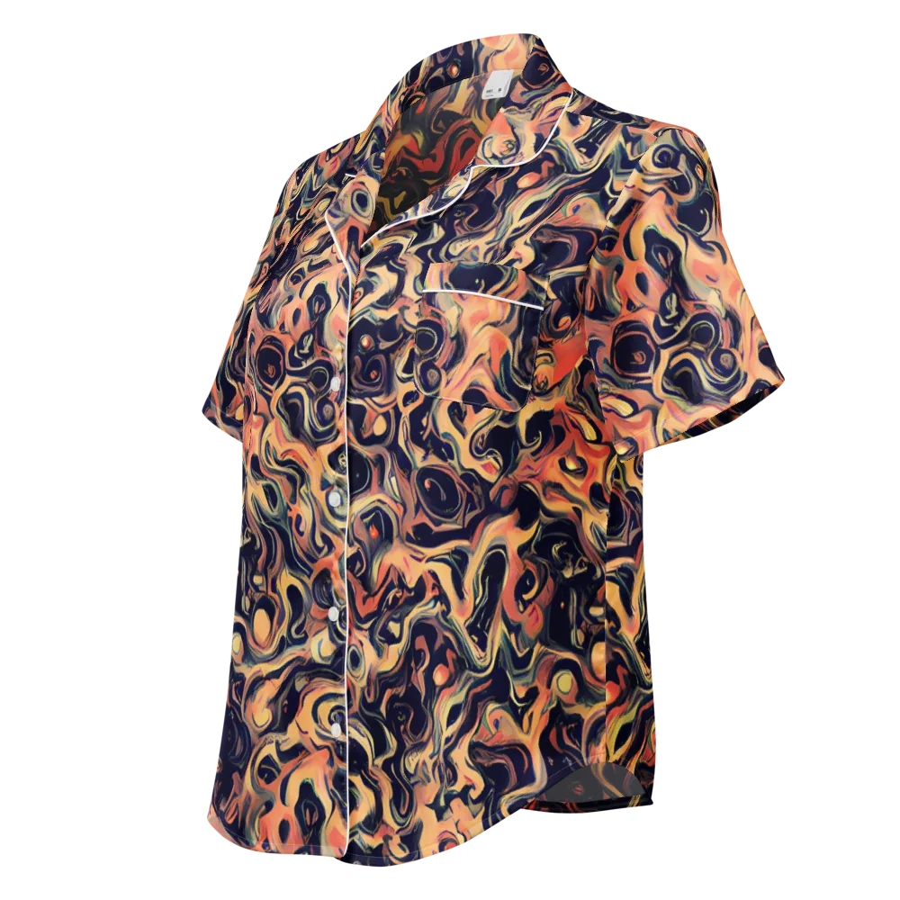 Navy Inferno on Women's Short Sleeve Pajama Top — Left Front