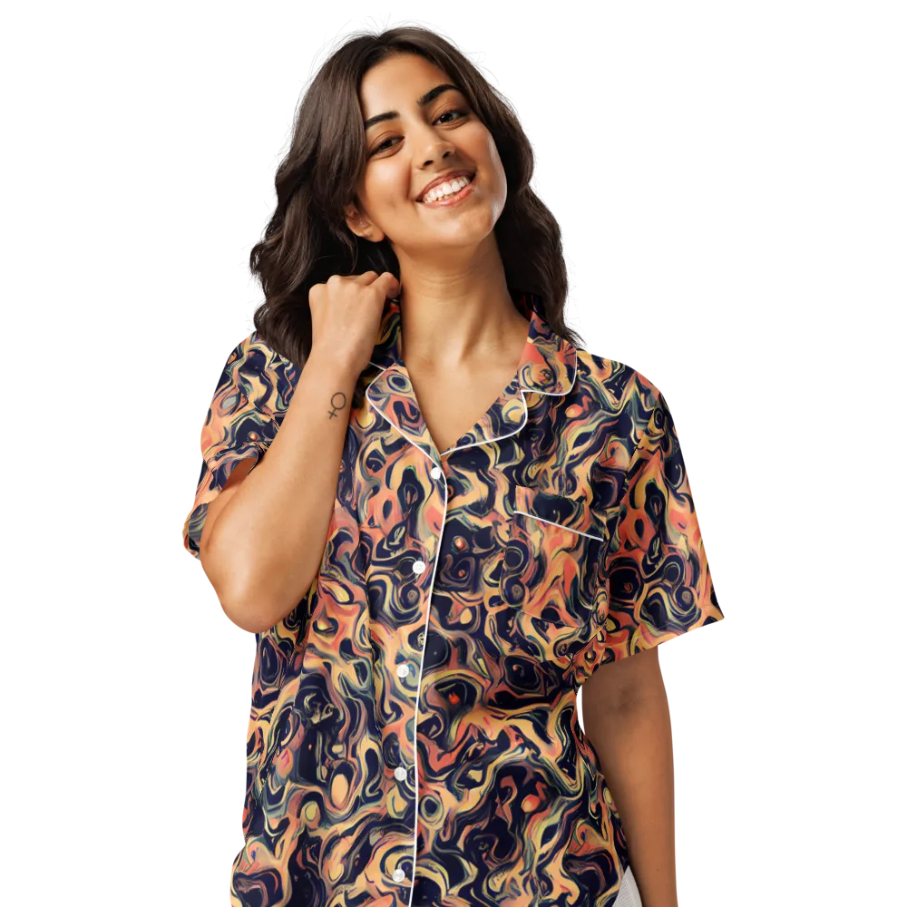 Navy Inferno on Women's Short Sleeve Pajama Top — Front
