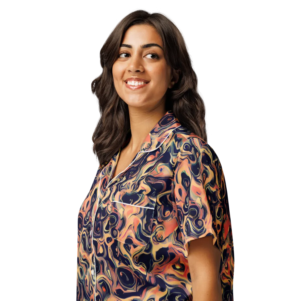 Navy Inferno on Women's Short Sleeve Pajama Top — Left Front