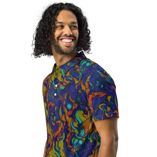 Tangerine Voltage on a Men's Slim Fit Polo Shirt