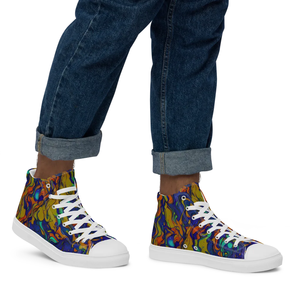 Tangerine Voltage on Men's High Top Canvas Shoes — Right