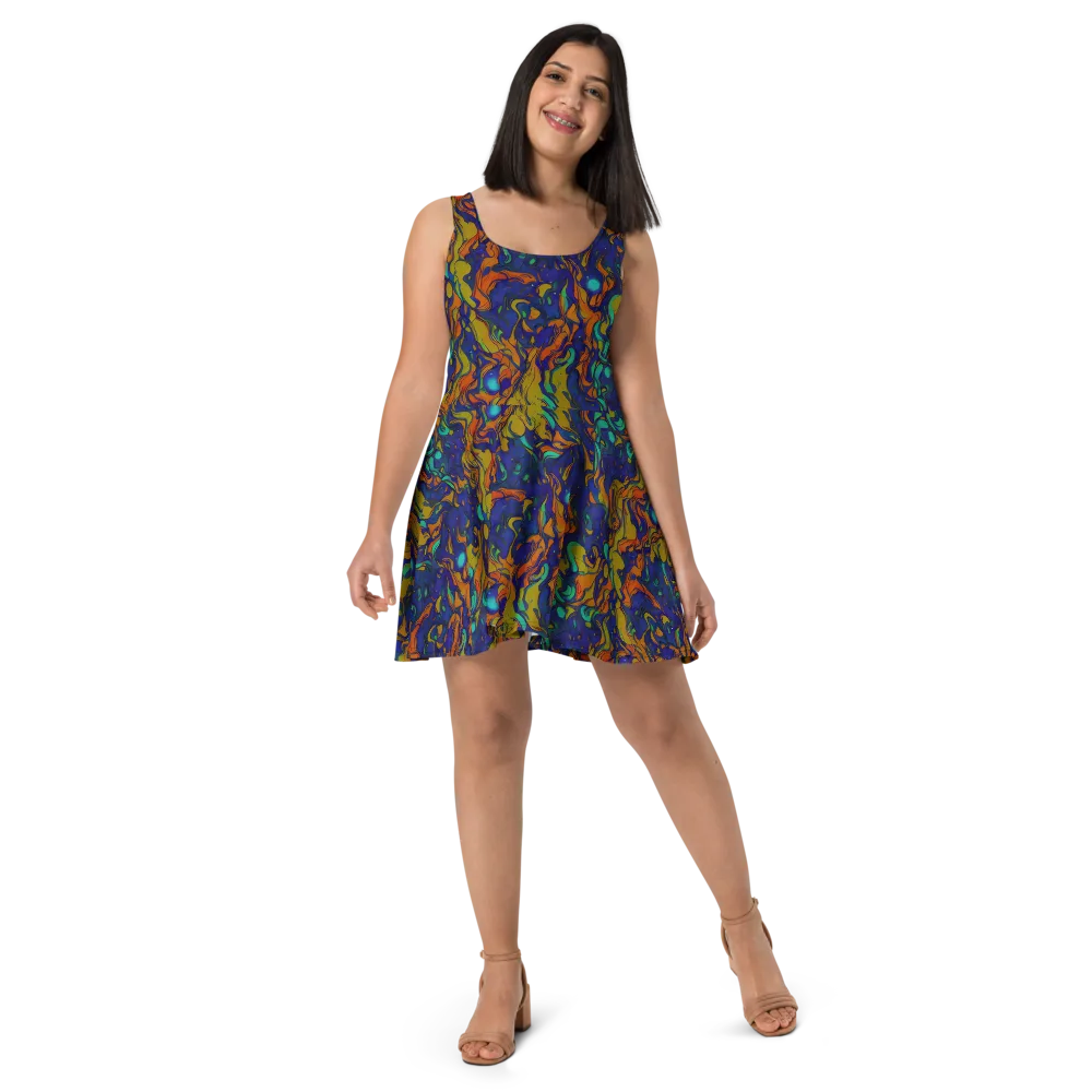 Tangerine Voltage on Skater Dress — Front