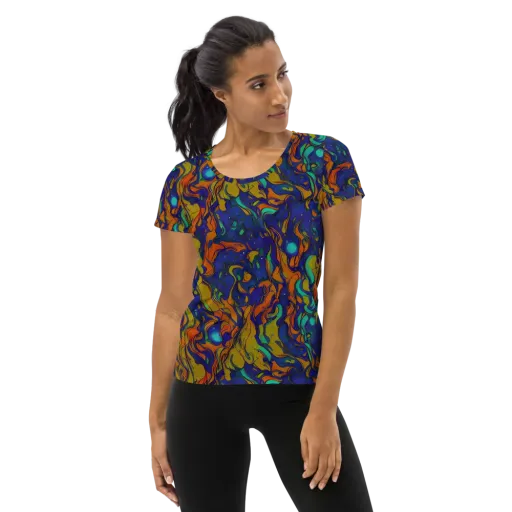 Tangerine Voltage on a Women's Athletic T-Shirt