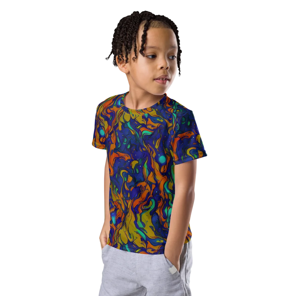 Tangerine Voltage on Kids Crew Neck T-Shirt — Left Front