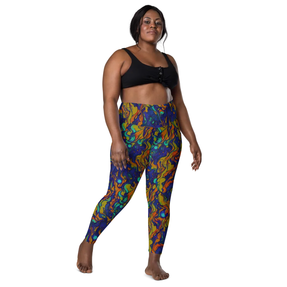 Tangerine Voltage on Leggings with Pockets — Front