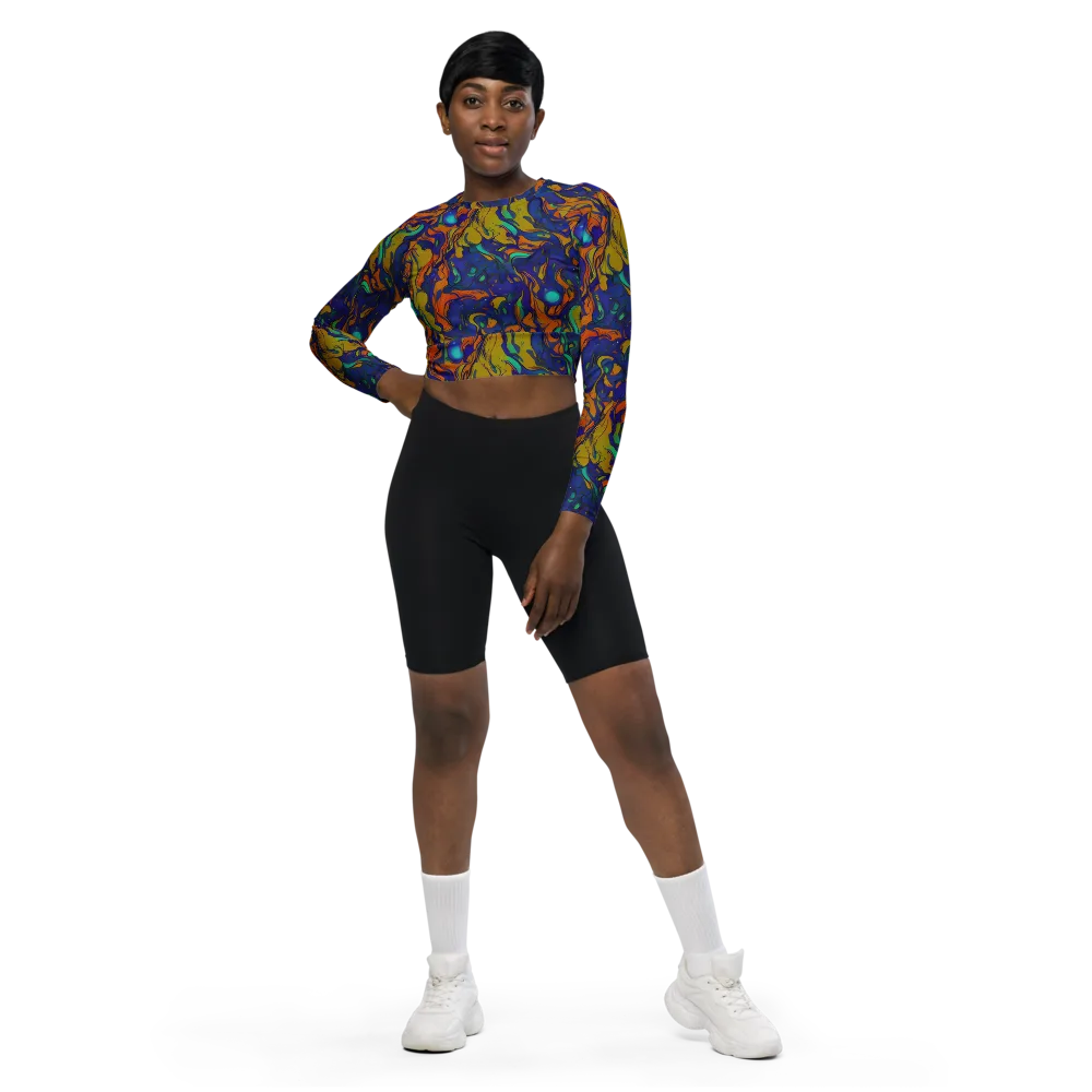 Tangerine Voltage on Long Sleeve Crop Top — Front