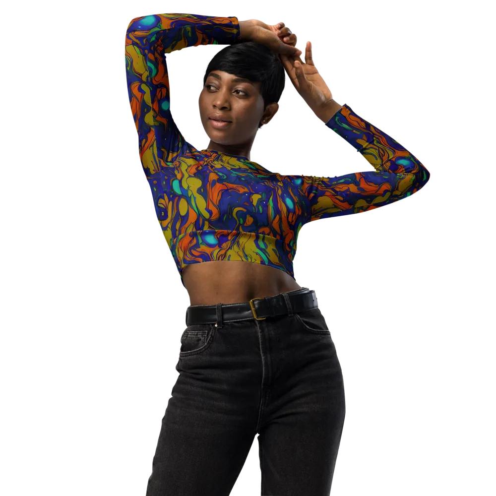 Tangerine Voltage on Long Sleeve Crop Top — Front