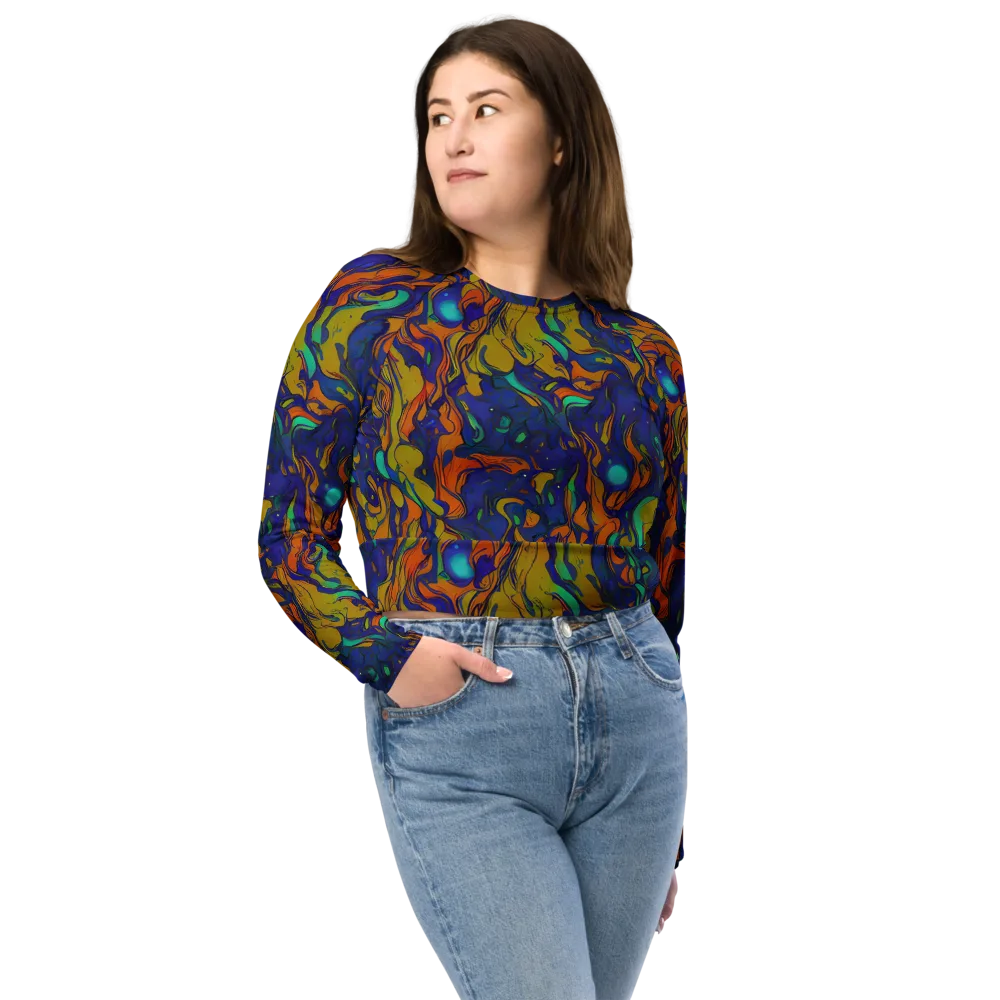 Tangerine Voltage on Long Sleeve Crop Top — Front