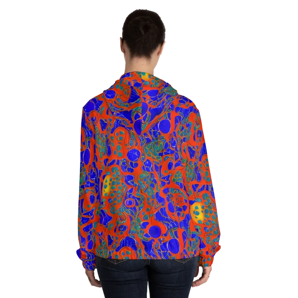 Burning Mosaic on Women's Full-Zip Hoodie — Back On Person