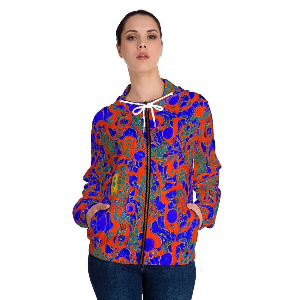 Burning Mosaic on Women's Full-Zip Hoodie — Front On Person