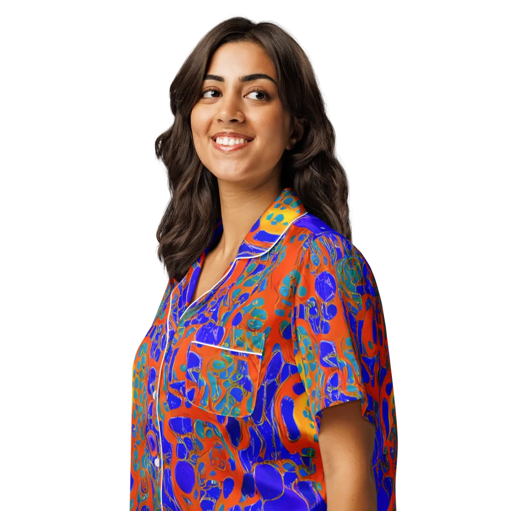 Burning Mosaic on Women's Short Sleeve Pajama Top — Left Front