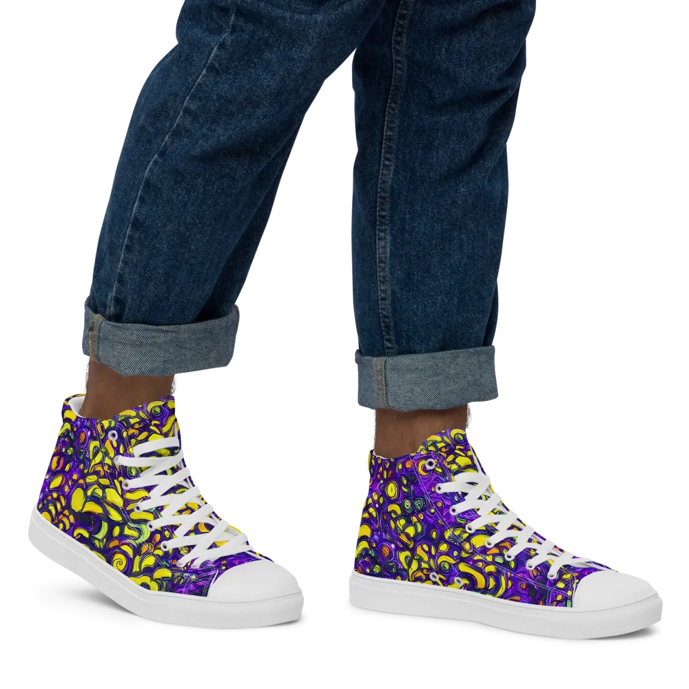 Lemon Labyrinth on Men's High Top Canvas Shoes — Right