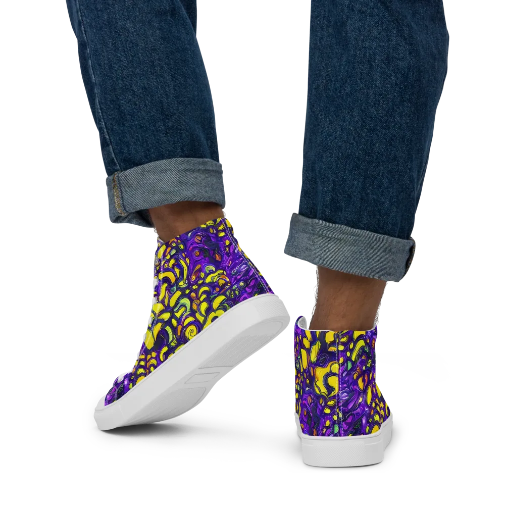 Lemon Labyrinth on Men's High Top Canvas Shoes — Back
