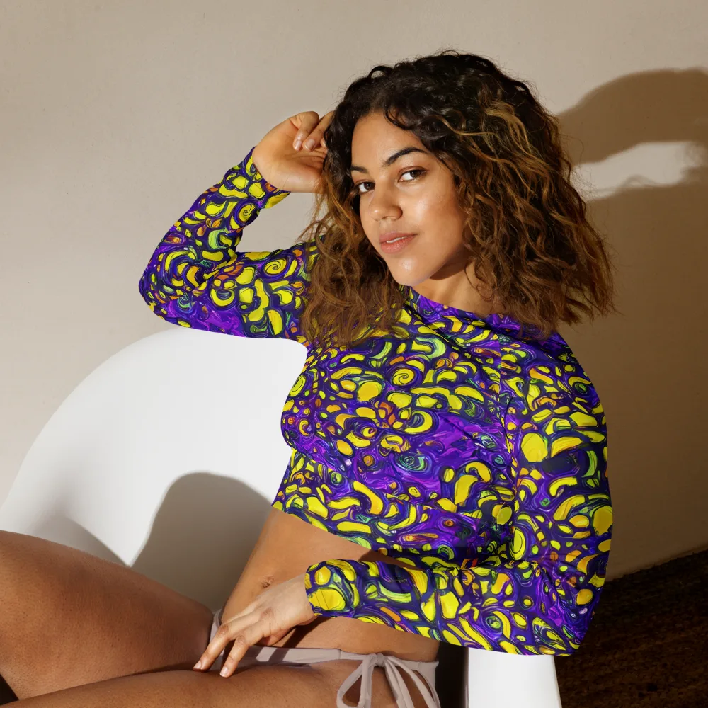 Lemon Labyrinth on Long Sleeve Crop Top — Left Front