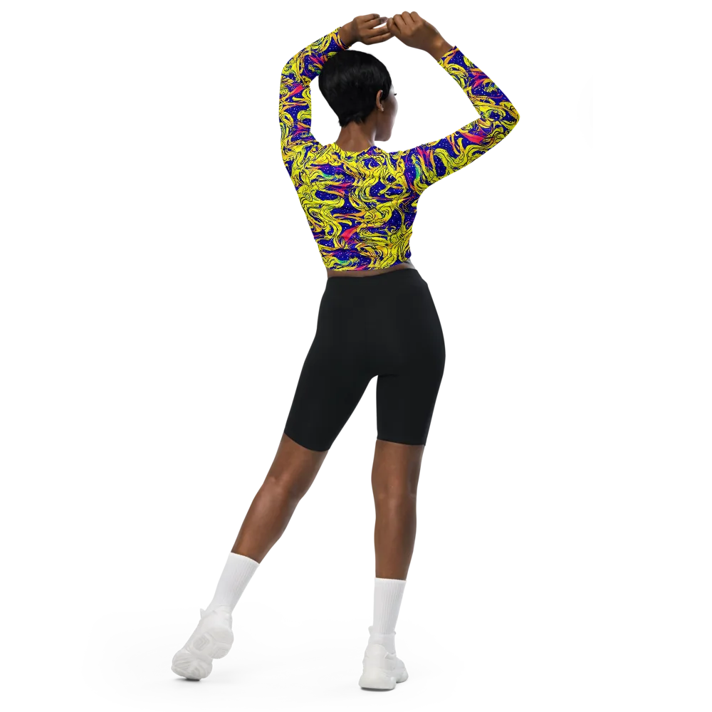 Skeletal Voltage on Long Sleeve Crop Top — Back