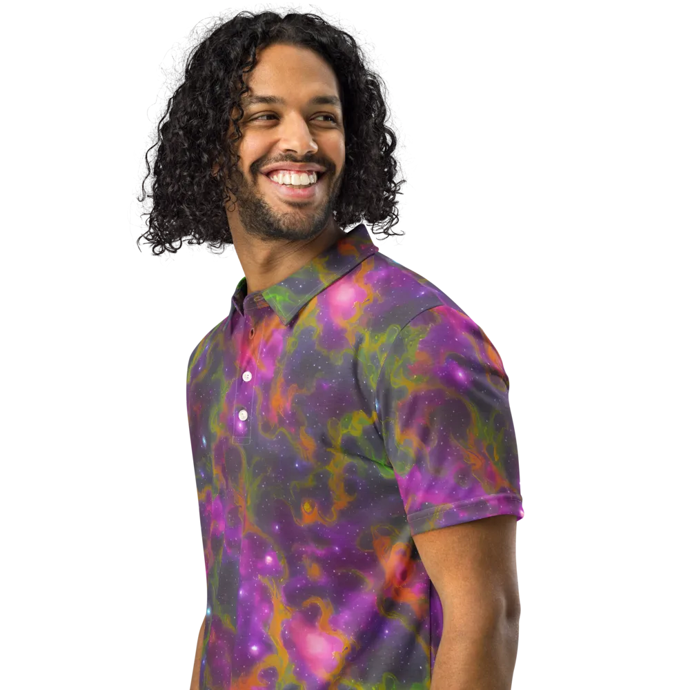 Orchid Cosmos on Men's Slim Fit Polo Shirt — Left Front
